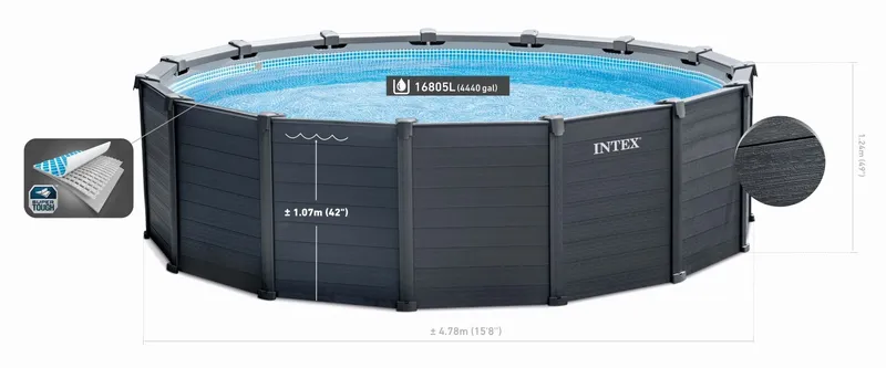 Intex Graphite Panel Pool - 478 X 124 Cm - Met Zandfilterpomp En Accessoires 7 Intex Graphite Panel Pool - 478 X 124 Cm - Met Zandfilterpomp En Accessoires - Afbeelding 7